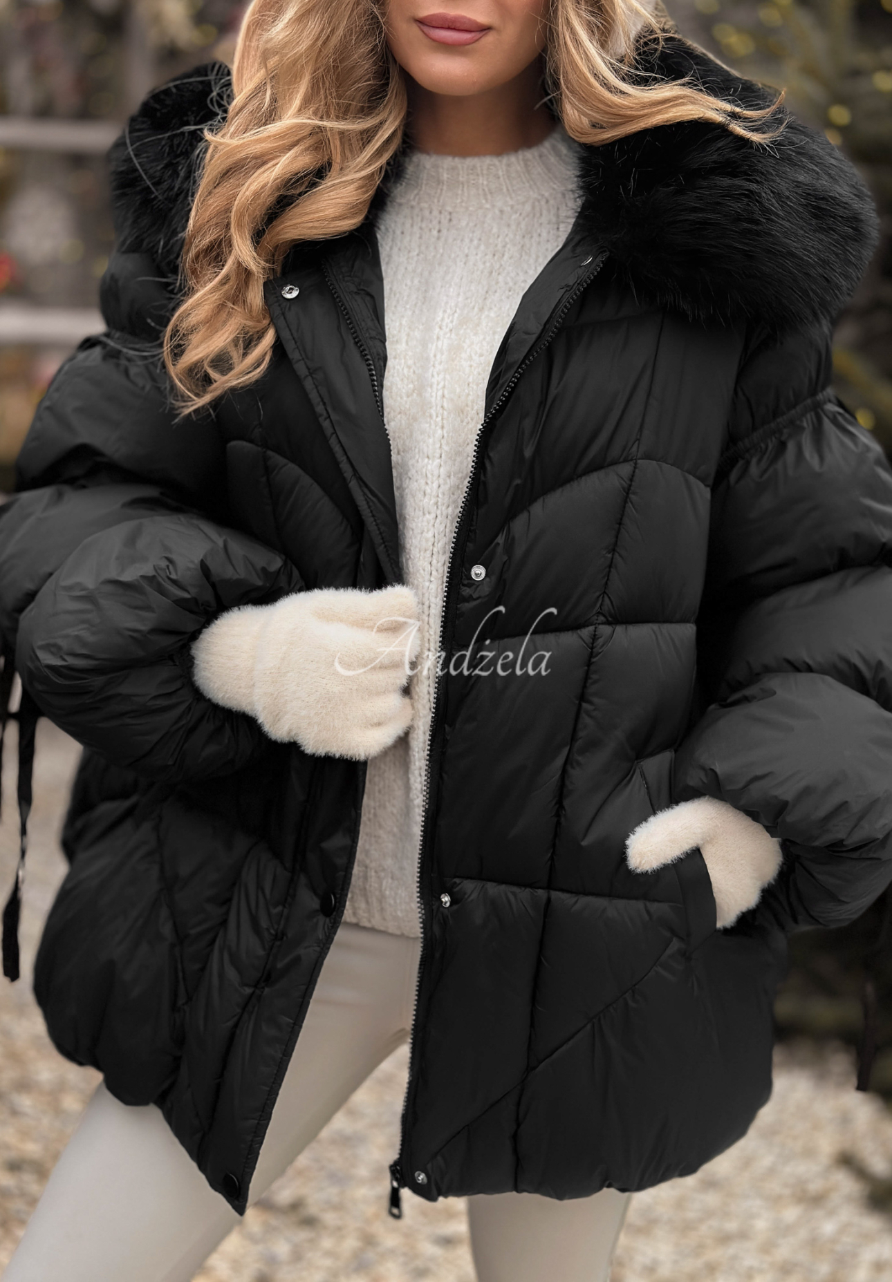 Steppjacke mit Fell Cold Without You Schwarz