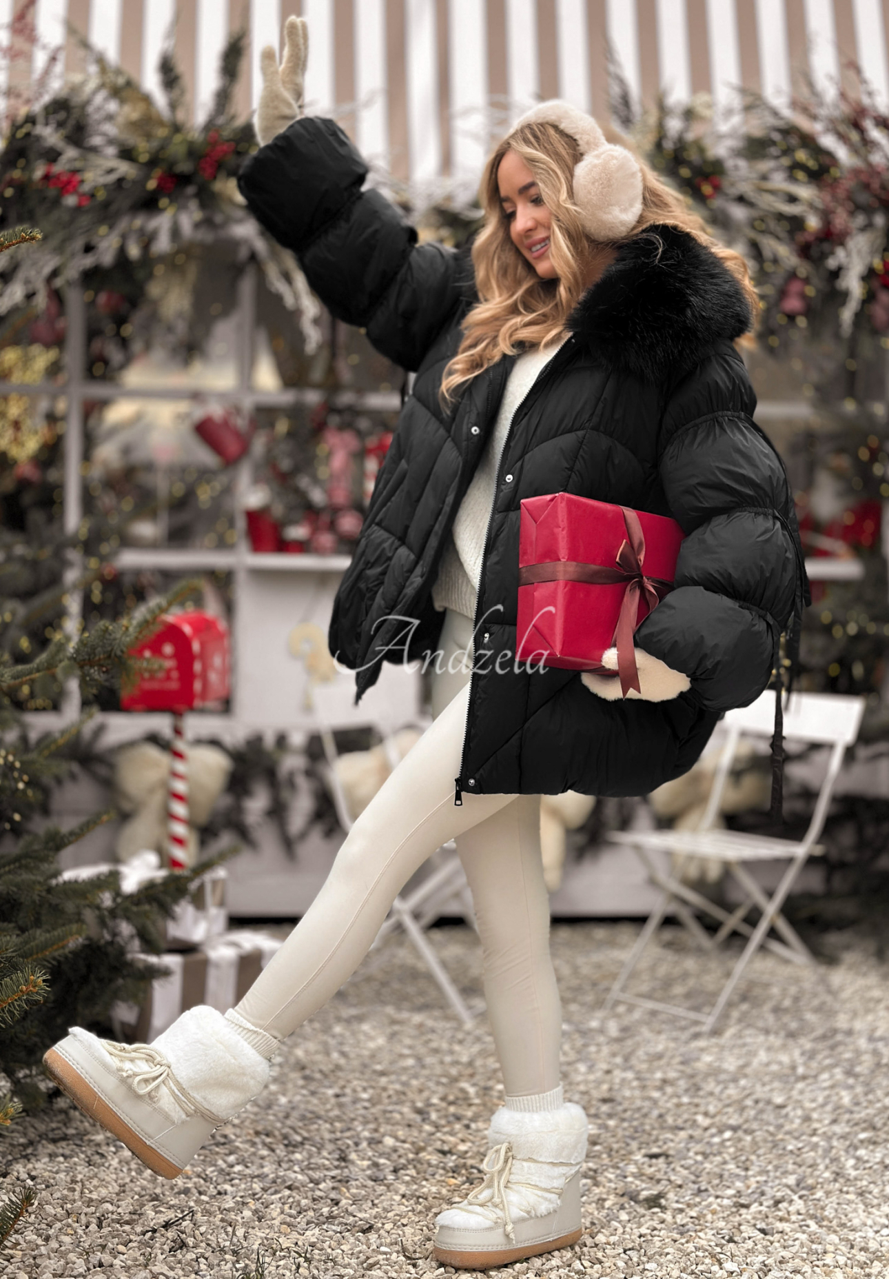 Steppjacke mit Fell Cold Without You Schwarz