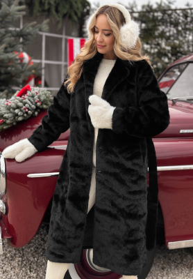 Langer Fellmantel Beside The Fire Schwarz