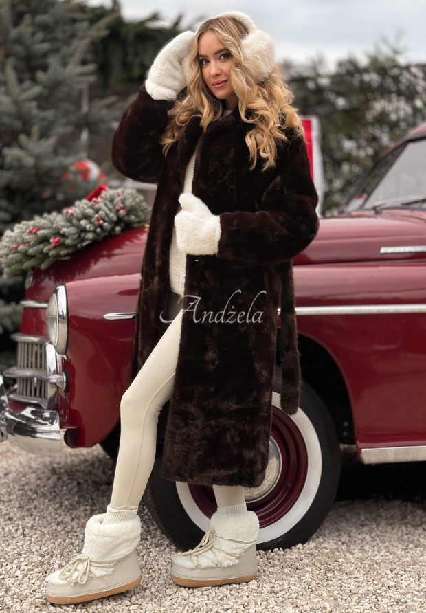 Langer Fellmantel Beside The Fire Schokoladenbraun