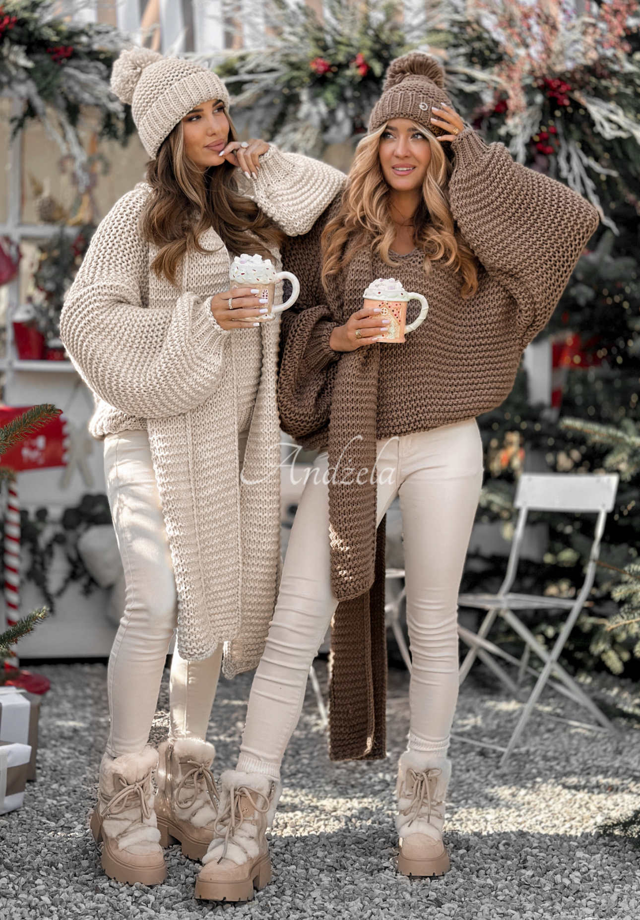 Gestrickter Wollpullover Winter Is Calling Beige