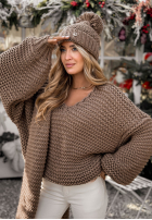 Pleciony Pullover z wełną Winter Is Calling Mokkafarben