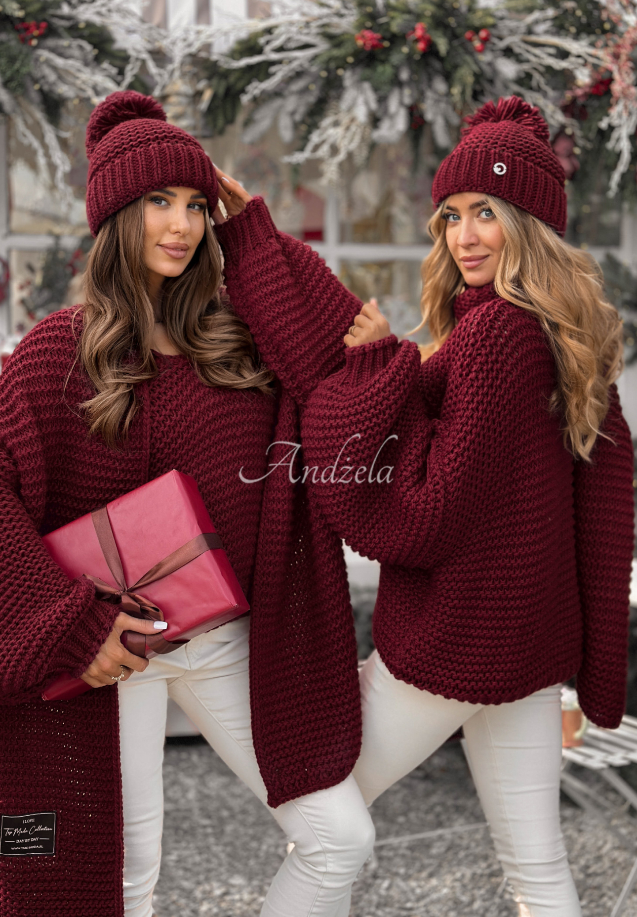 Gestrickter Wollpullover Winter Is Calling Burgunderrot