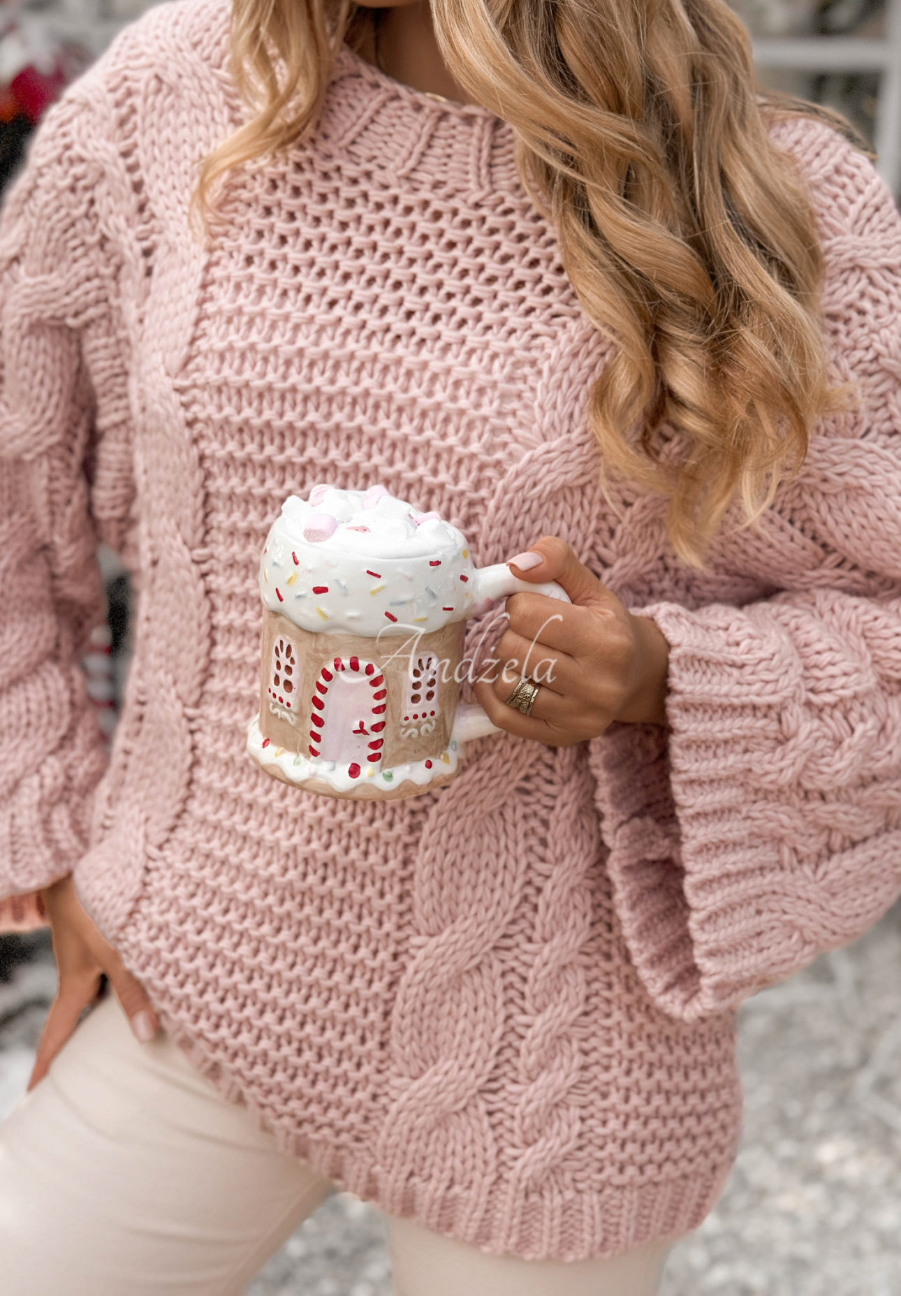 Oversize-Strickpullover aus Wolle Days Are Short Puderrosa