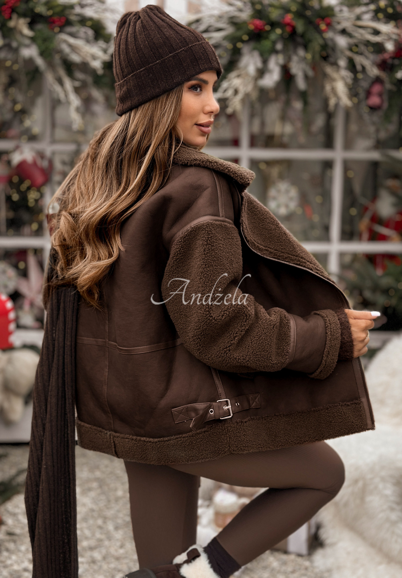 Lederjacke mit Schaffellfutter True North Schokoladenbraun