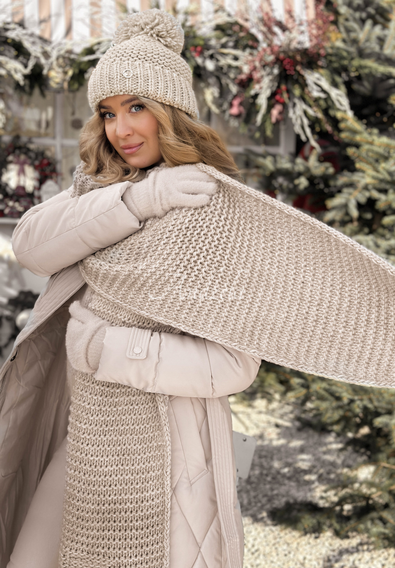 Set Mütze und Schal aus Wolle Best Winter Days Beige