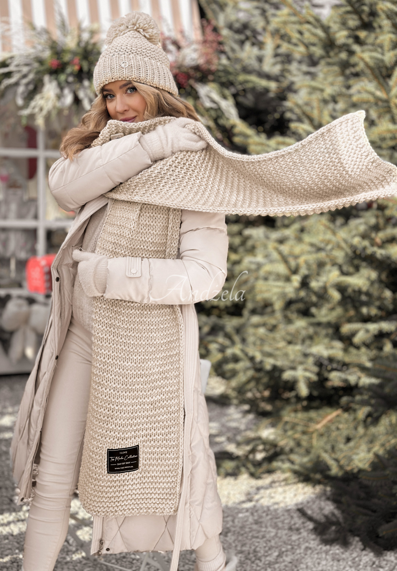 Set Mütze und Schal aus Wolle Best Winter Days Beige