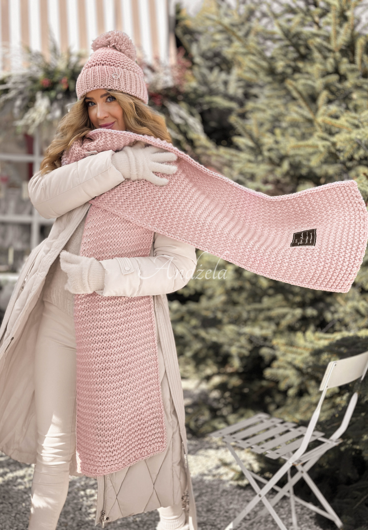 Set Mütze und Schal aus Wolle Best Winter Days Puderrosa