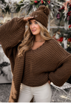 Pleciony Pullover z wełną Winter Is Calling Schokoladenbraun