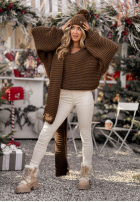 Pleciony Pullover z wełną Winter Is Calling Schokoladenbraun