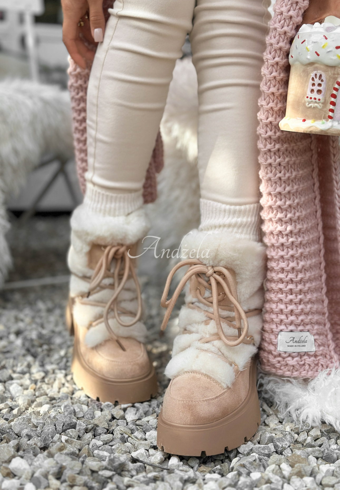 Wildleder-Schneestiefel mit Fell Fall Of Snow Beige