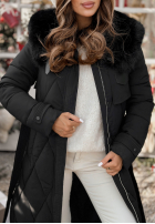 Pikowana Jacke z futerkiem Hot Coffee Schwarz