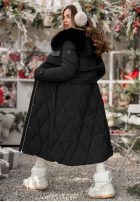 Pikowana Jacke z futerkiem Hot Coffee Schwarz