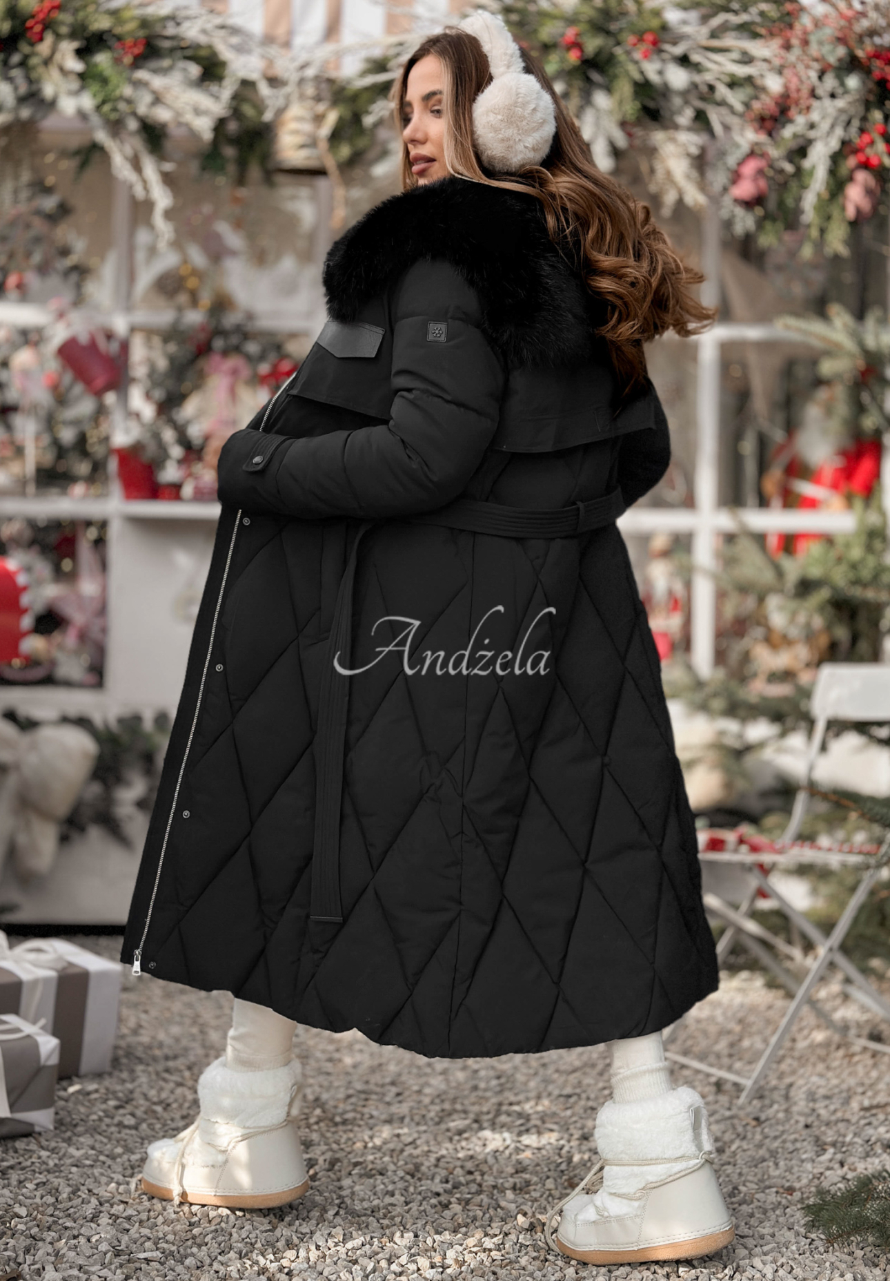 Steppjacke mit Fell Hot Coffee Schwarz