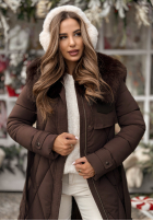 Pikowana Jacke z futerkiem Hot Coffee Schokoladenbraun