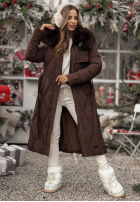 Pikowana Jacke z futerkiem Hot Coffee Schokoladenbraun