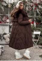 Pikowana Jacke z futerkiem Hot Coffee Schokoladenbraun