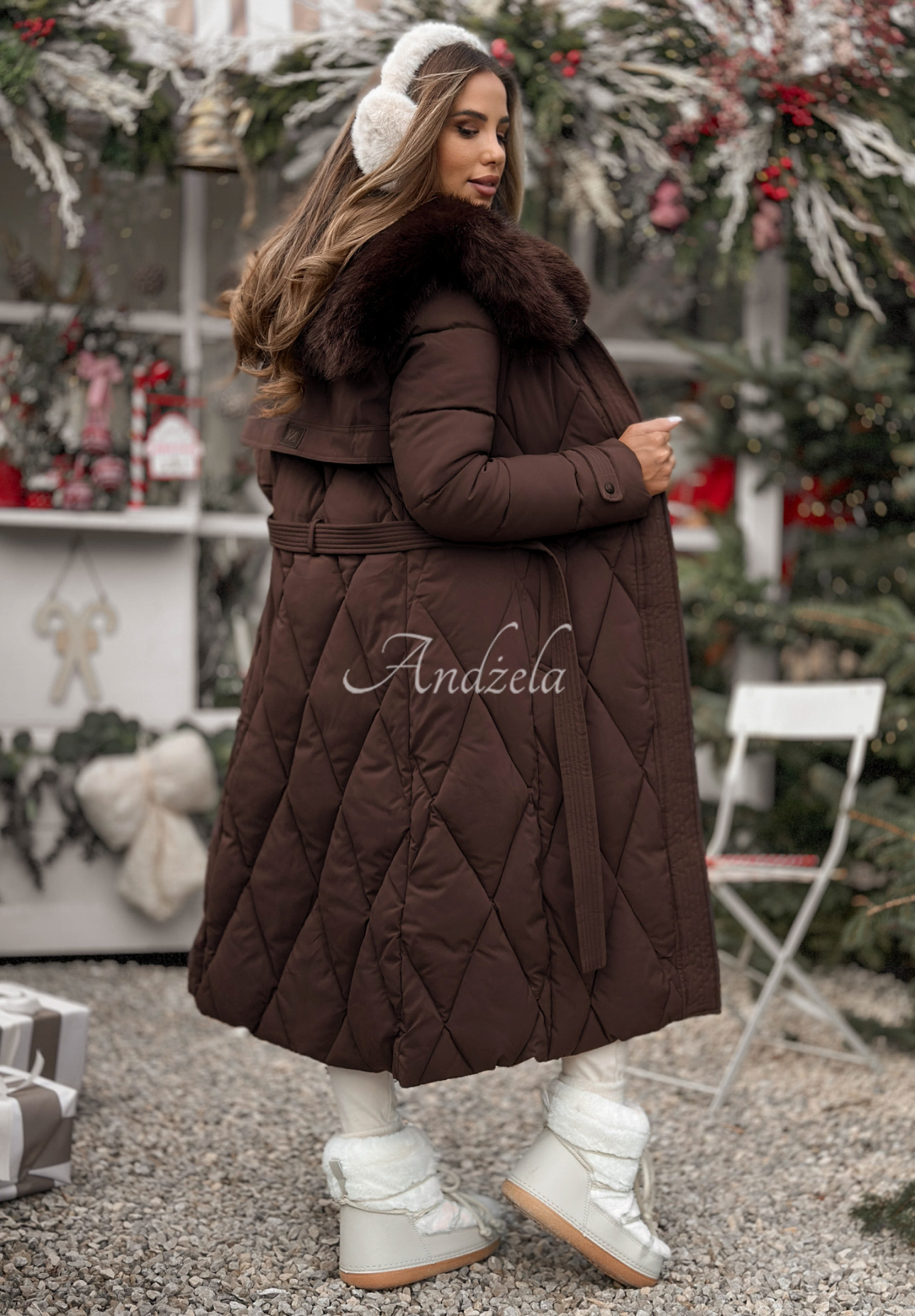 Steppjacke mit Fell Hot Coffee Schokoladenbraun