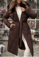 Pikowana Jacke z futerkiem Hot Coffee Schokoladenbraun