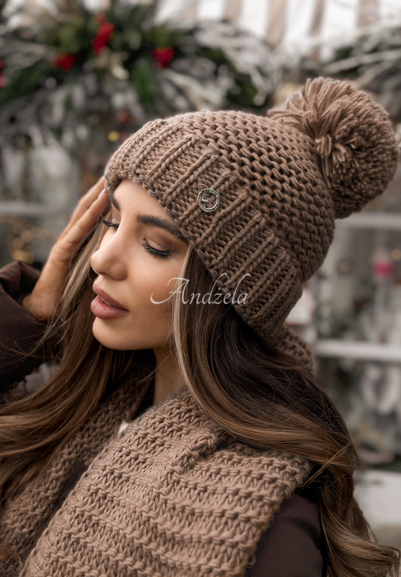 Set Mütze und Schal aus Wolle Best Winter Days Mokkafarben