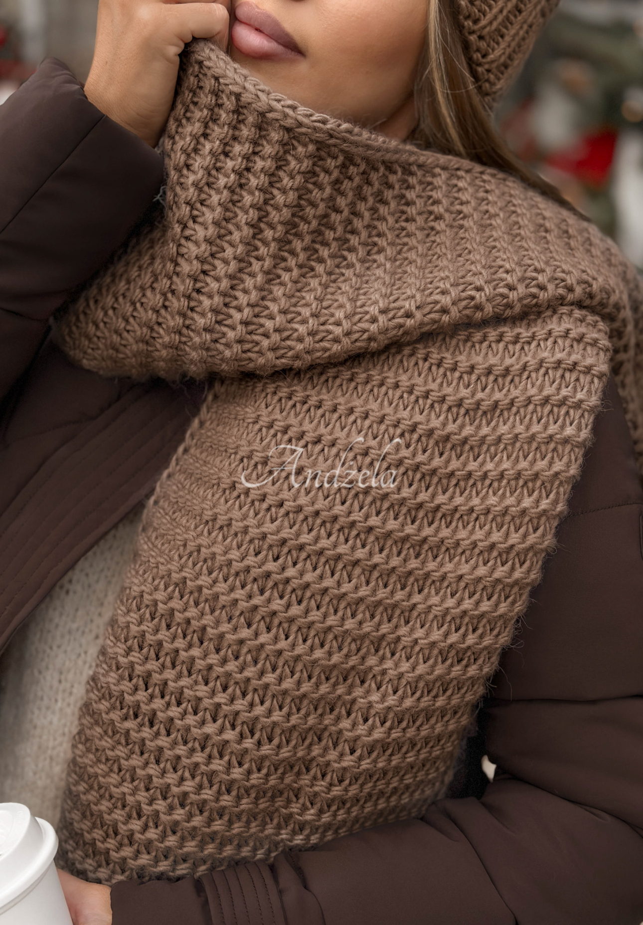 Set Mütze und Schal aus Wolle Best Winter Days Mokkafarben