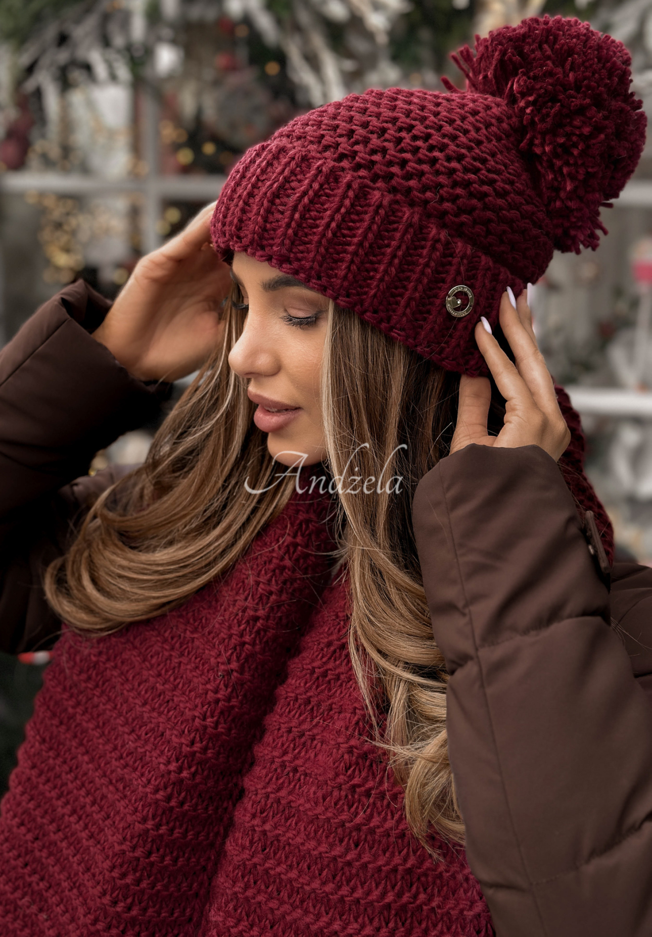 Set Mütze und Schal aus Wolle Best Winter Days Burgunderrot