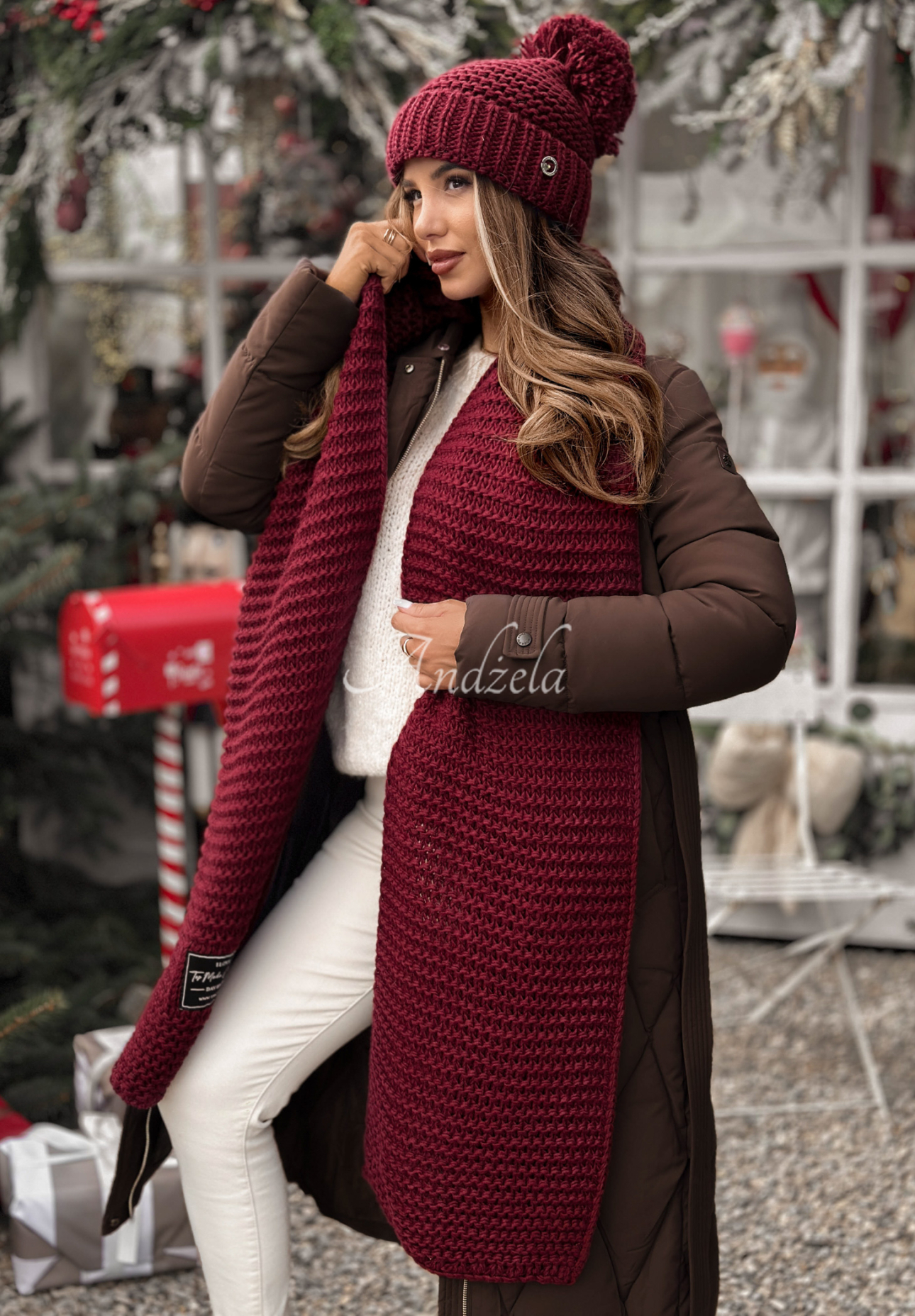 Set Mütze und Schal aus Wolle Best Winter Days Burgunderrot