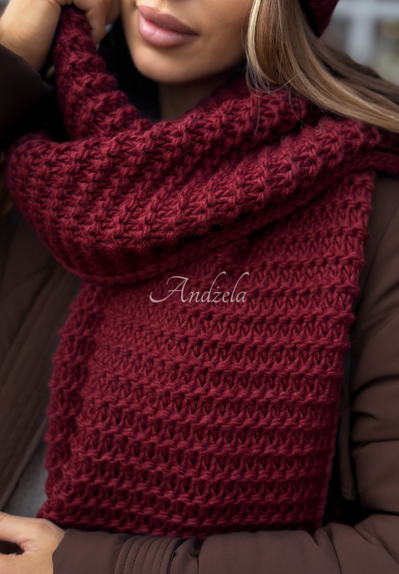 Set Mütze und Schal aus Wolle Best Winter Days Burgunderrot