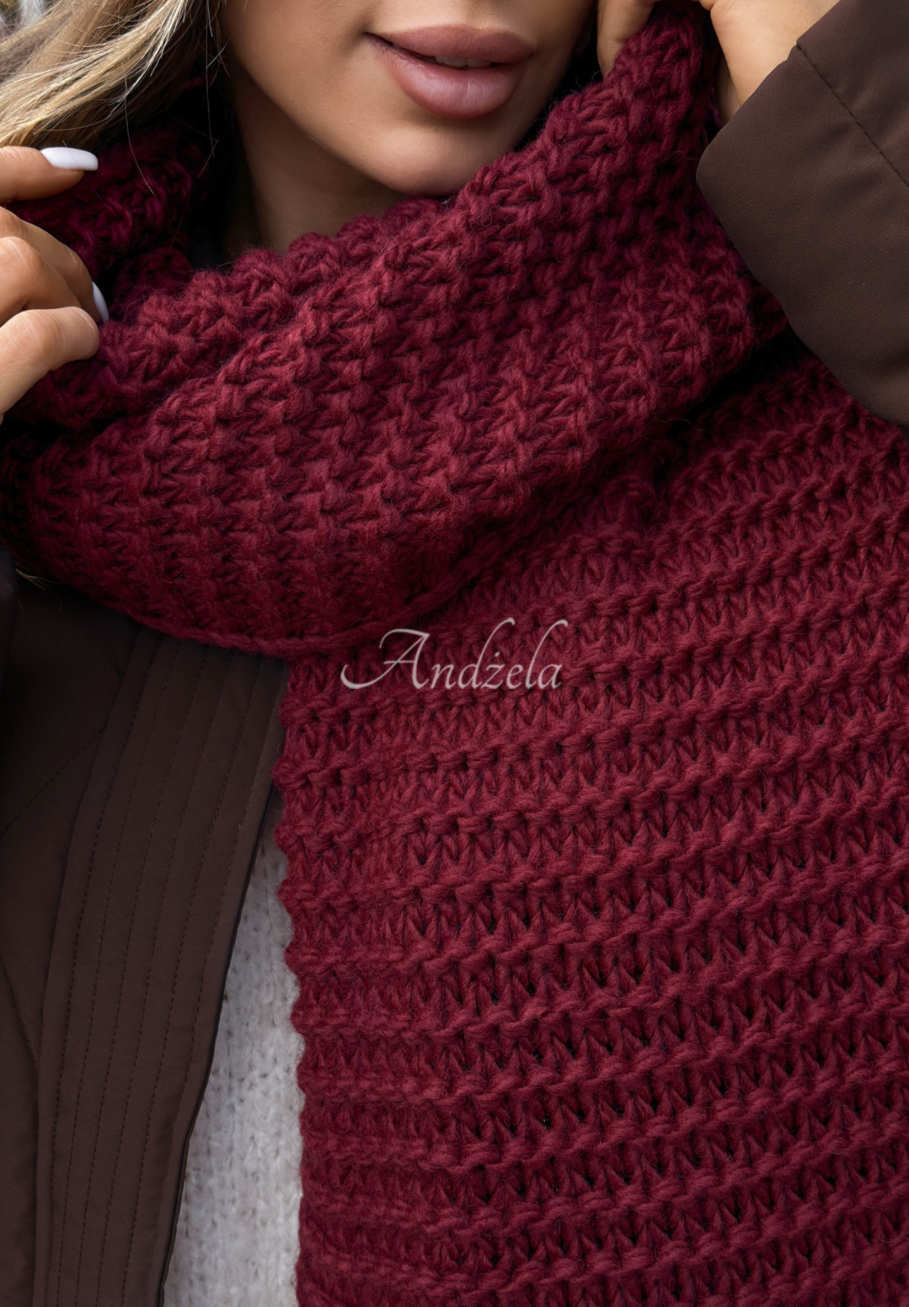 Set Mütze und Schal aus Wolle Best Winter Days Burgunderrot