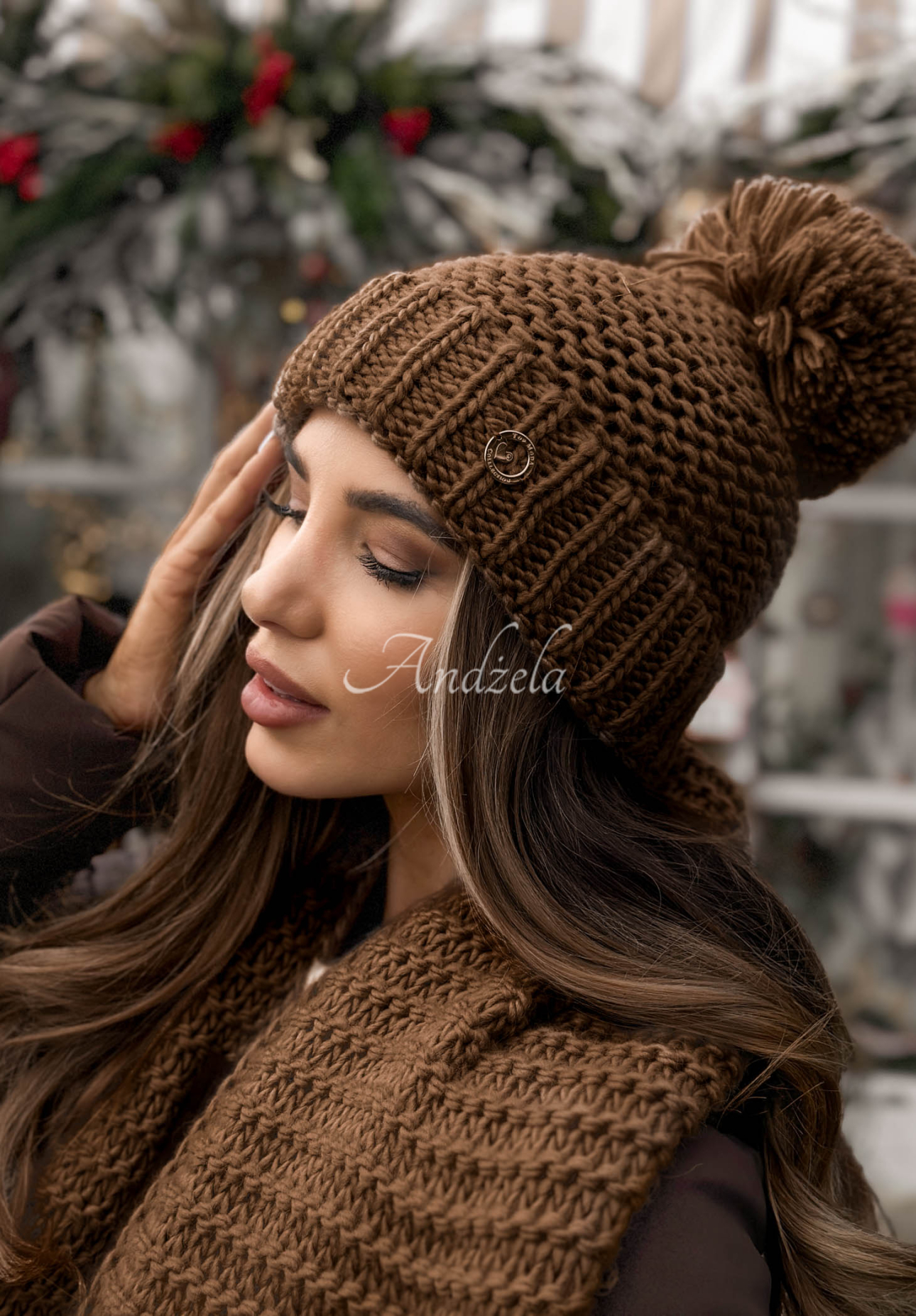 Set Mütze und Schal aus Wolle Best Winter Days Schokoladenbraun