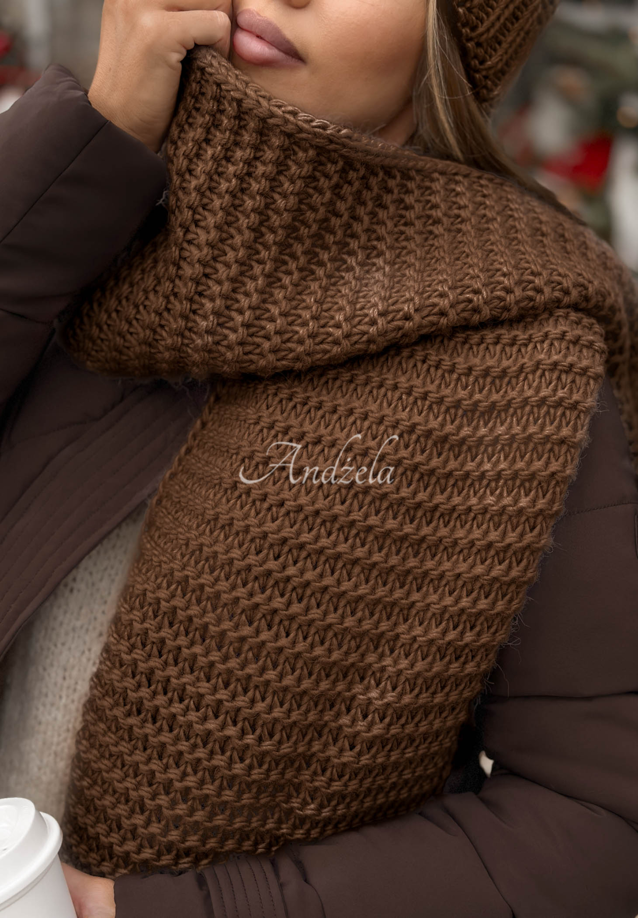 Set Mütze und Schal aus Wolle Best Winter Days Schokoladenbraun