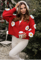 Krótki Cardigan z kwiatami Puffy Flowers Rot