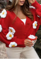 Krótki Cardigan z kwiatami Puffy Flowers Rot