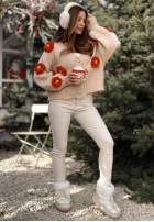 Krótki Cardigan z kwiatami Puffy Flowers Beige