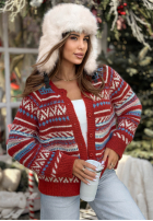 Kurze gemusterte Strickjacke Tea Season Rot