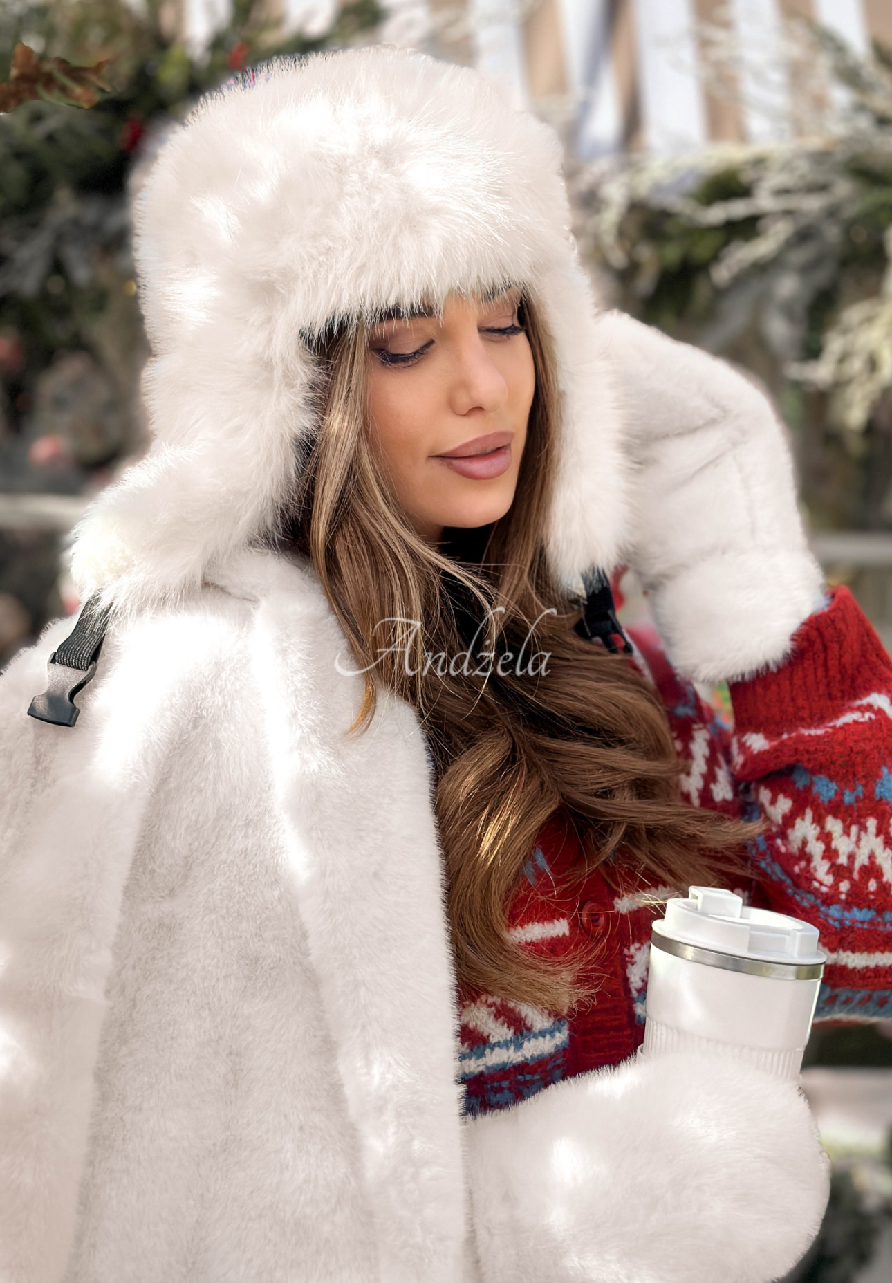 Pelzmütze mit Ohren Winter Bear Ecru