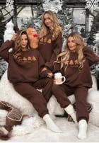 Świąteczny Sweat Set Sweatshirt i Hose Christmas Cookies Schokoladenbraun