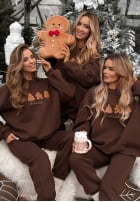Świąteczny Sweat Set Sweatshirt i Hose Christmas Cookies Schokoladenbraun