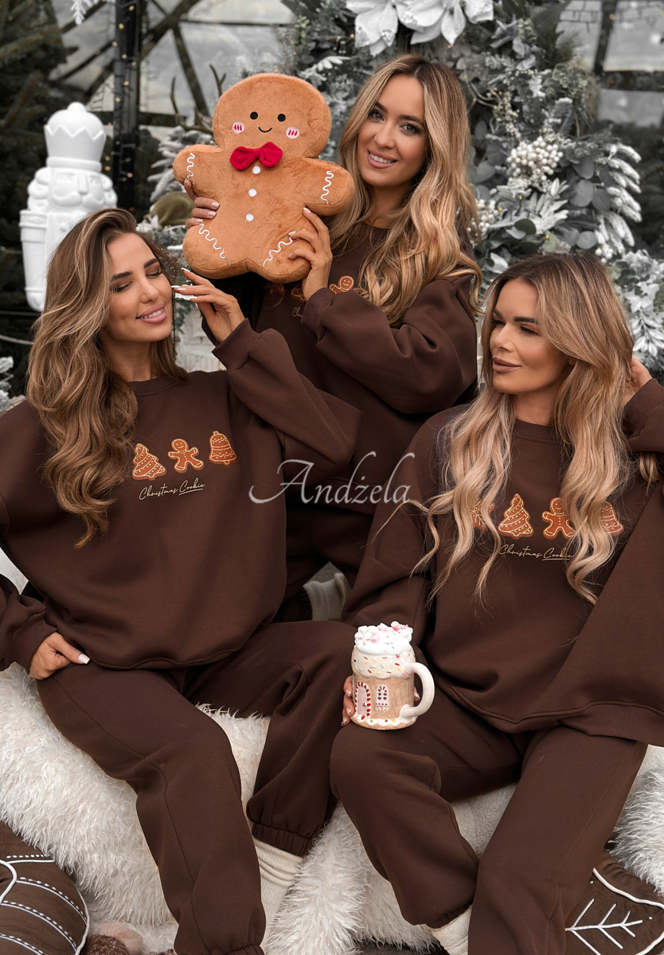 Weihnachts-Trainingsanzug-Set: Sweatshirt und Hose Christmas Cookies Schokoladenbraun