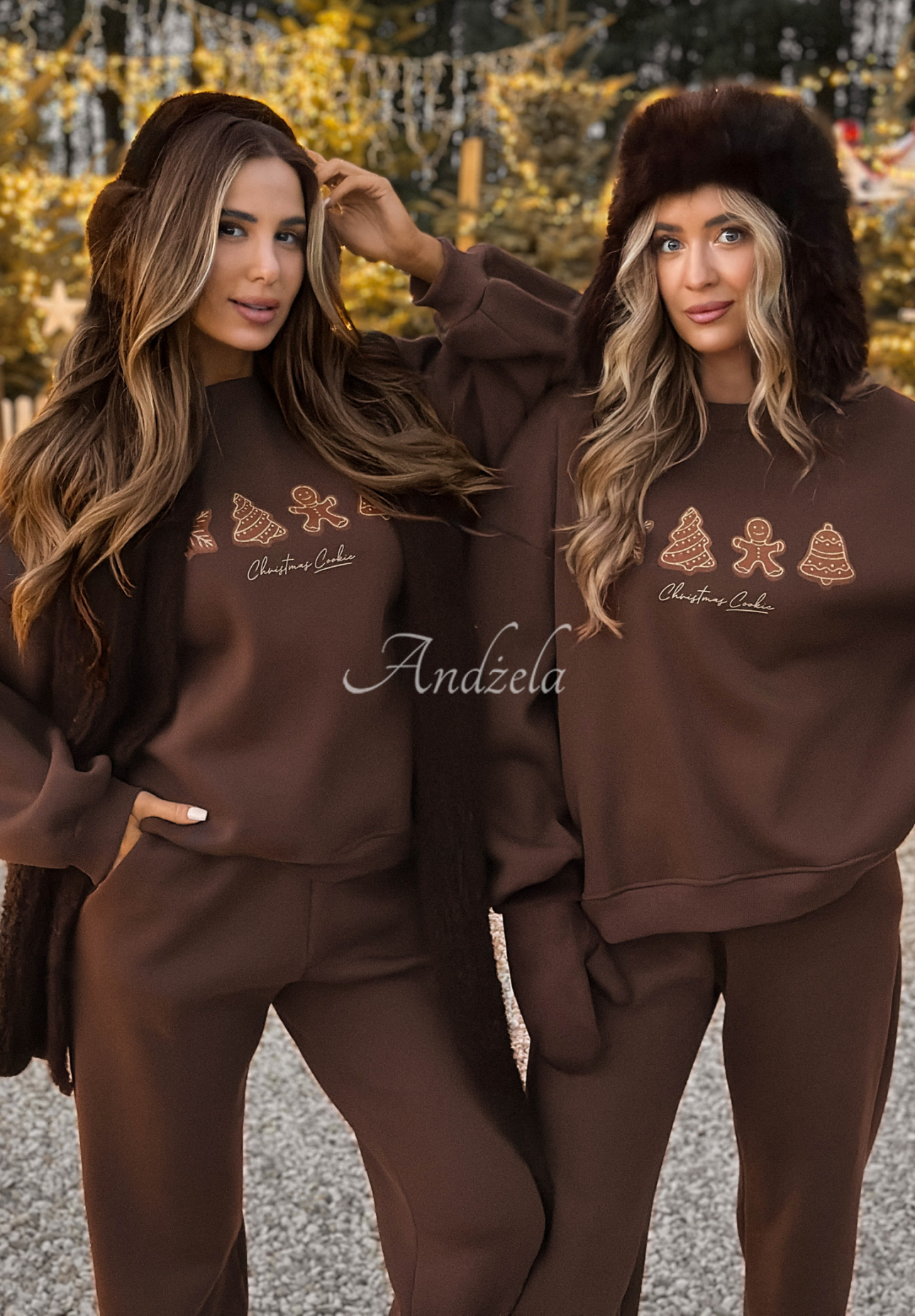 Weihnachts-Trainingsanzug-Set: Sweatshirt und Hose Christmas Cookies Schokoladenbraun