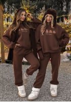 Świąteczny Sweat Set Sweatshirt i Hose Christmas Cookies Schokoladenbraun