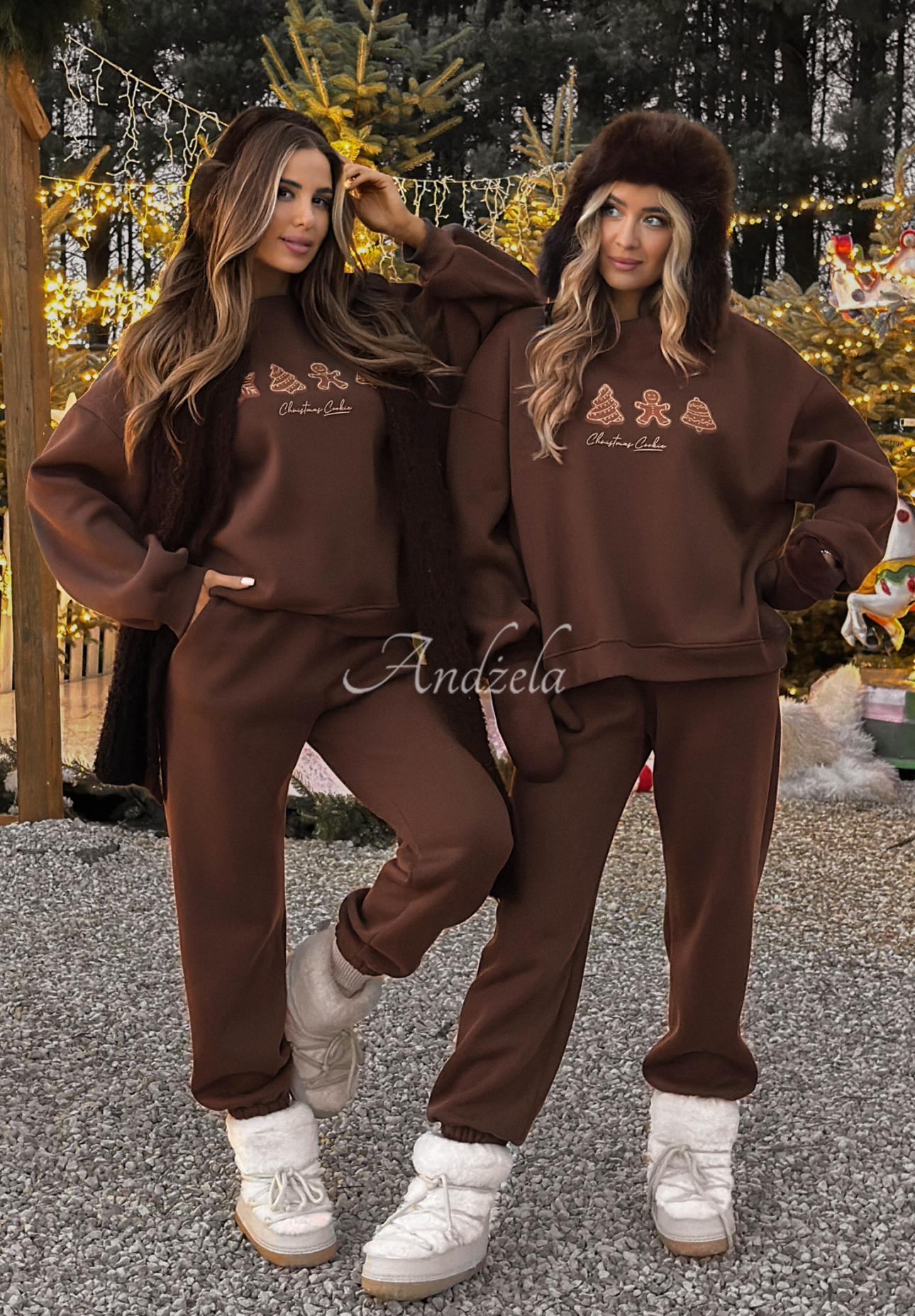 Weihnachts-Trainingsanzug-Set: Sweatshirt und Hose Christmas Cookies Schokoladenbraun