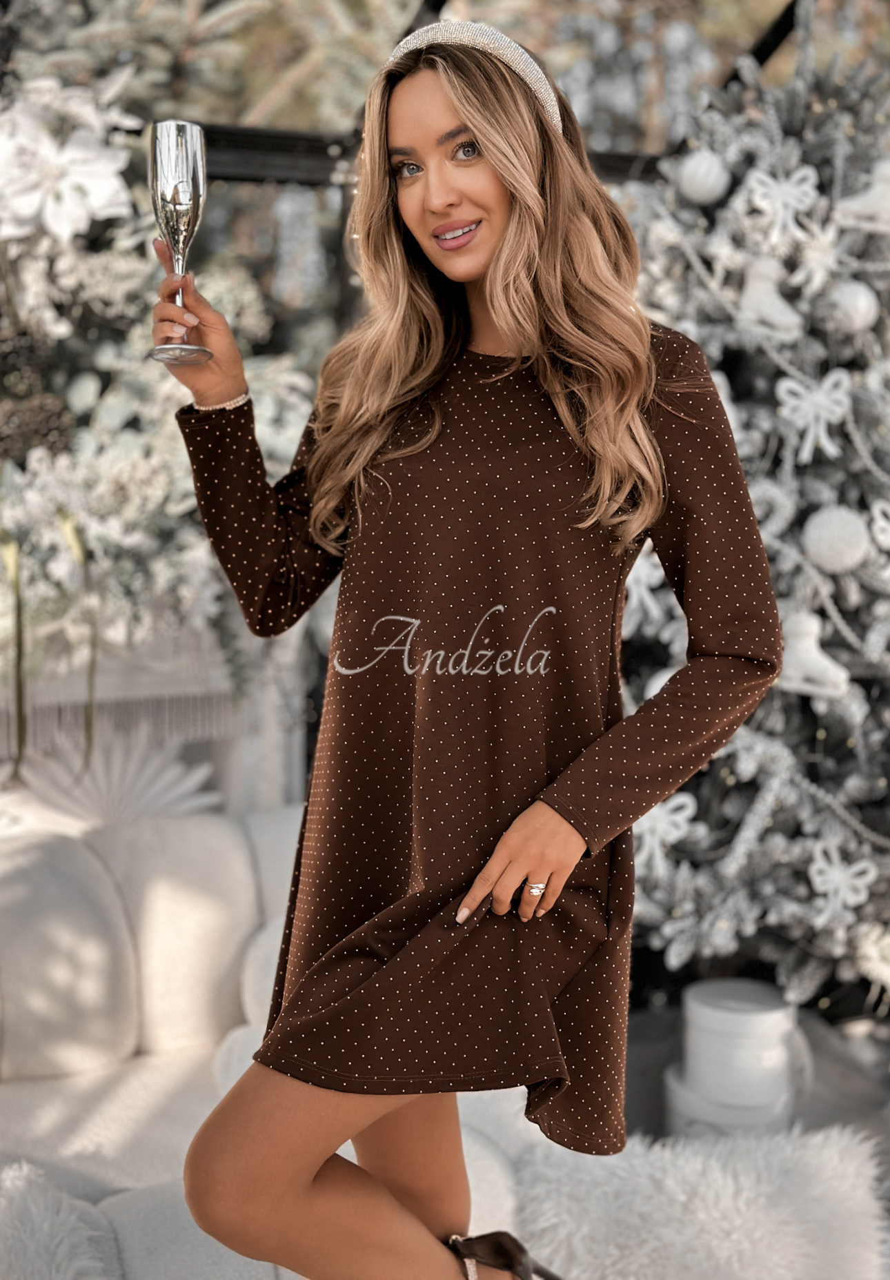 Kleid mit Kristallen Sparkle Like Stars Schokoladenbraun