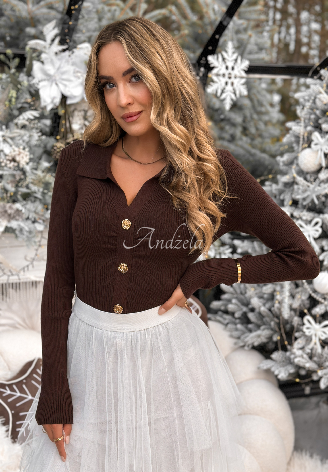 Viskosebluse mit Kragen Feeling Nice Schokoladenbraun