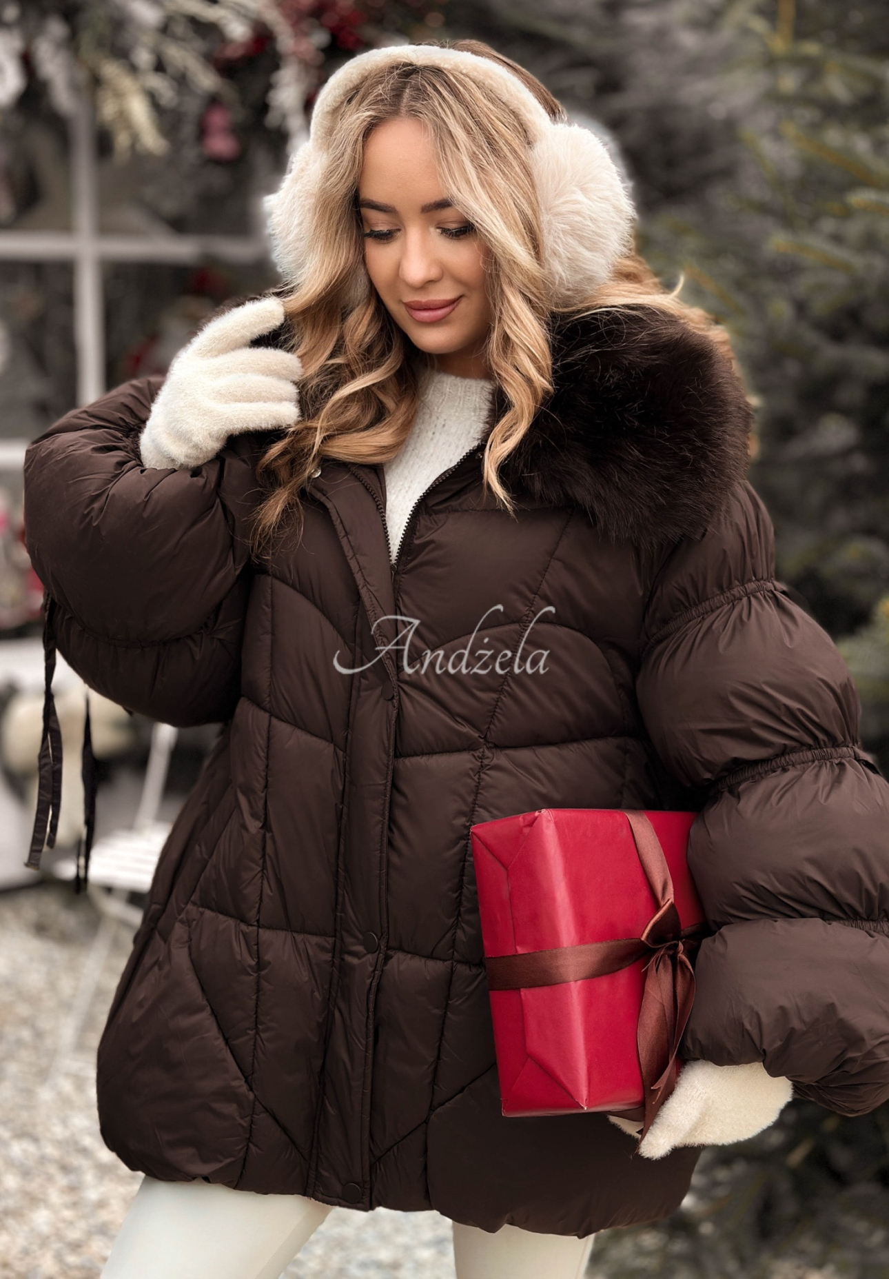 Steppjacke mit Fell Cold Without You Schokoladenbraun