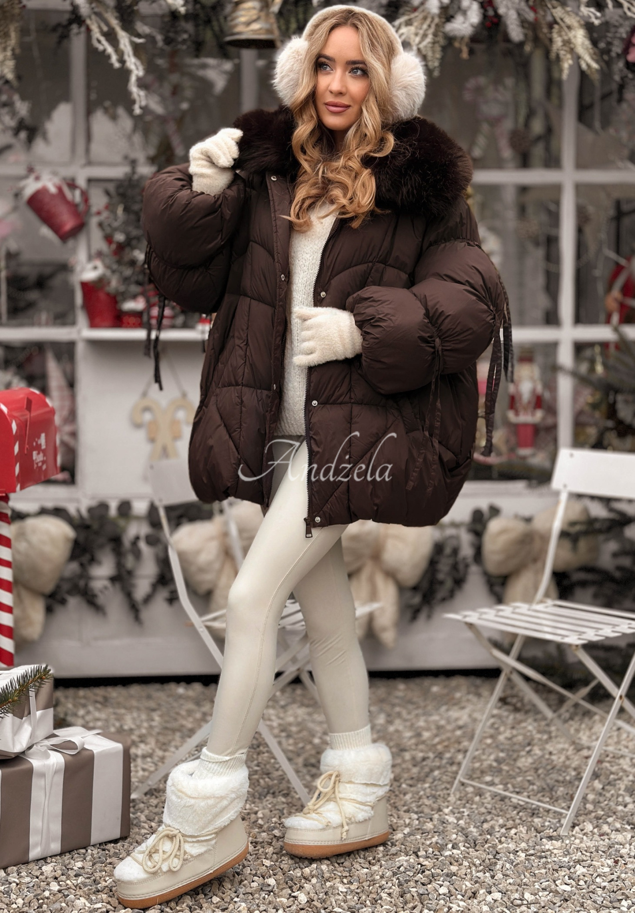 Steppjacke mit Fell Cold Without You Schokoladenbraun