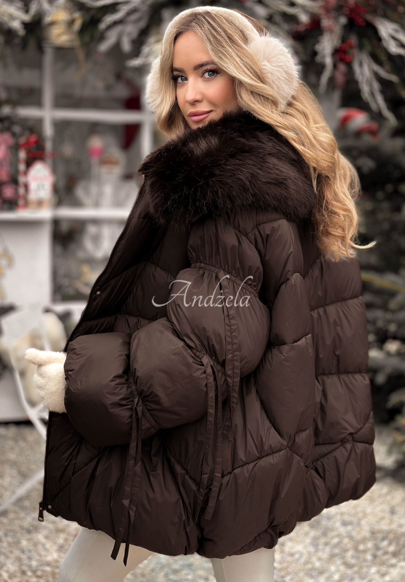 Steppjacke mit Fell Cold Without You Schokoladenbraun