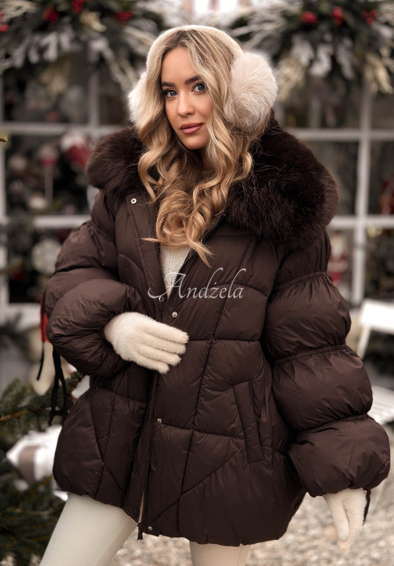 Steppjacke mit Fell Cold Without You Schokoladenbraun