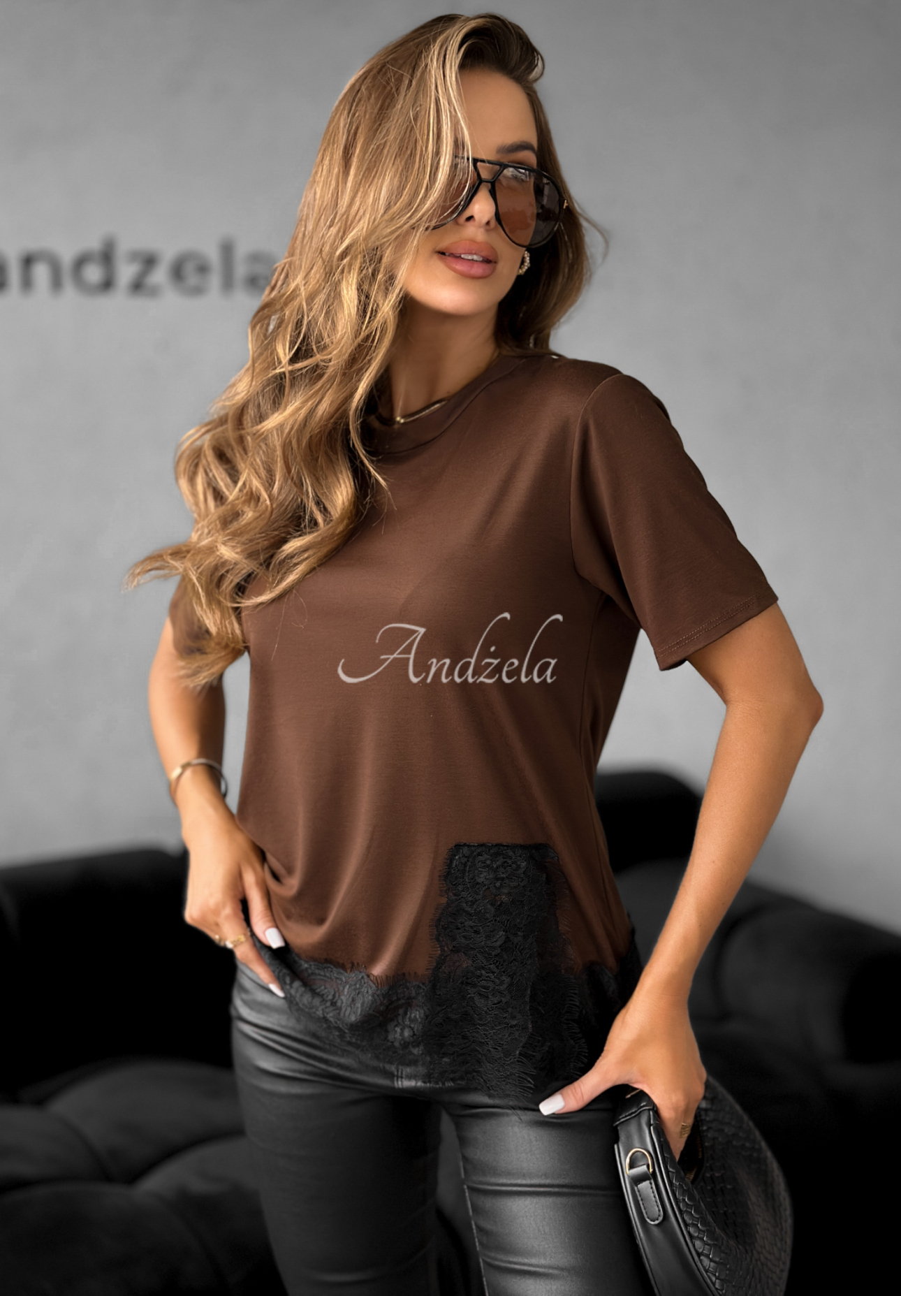 Viskose-T-Shirt mit Spitze Daily Lace Schokoladenbraun