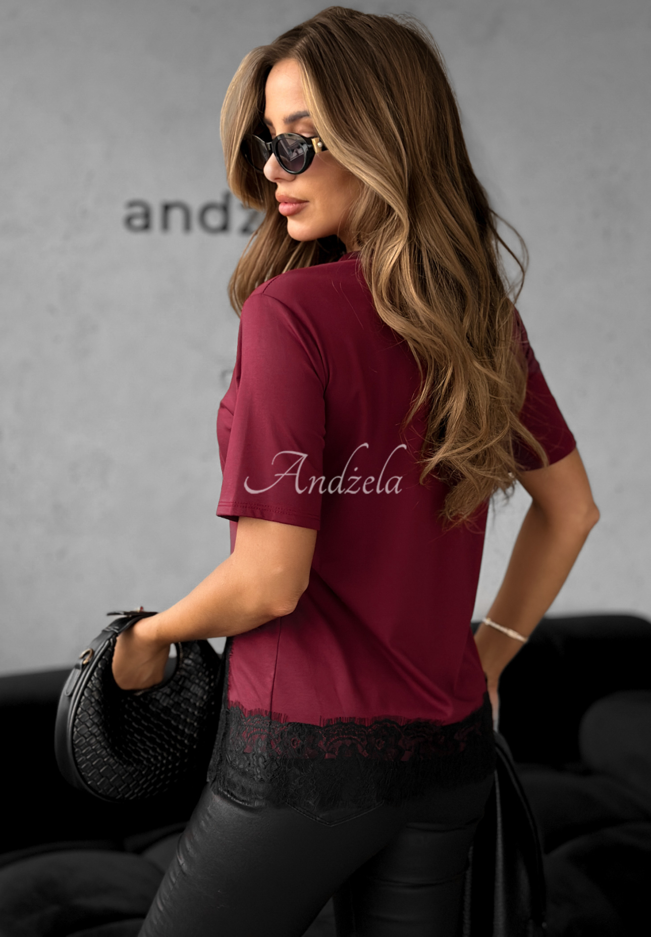 Viskose-T-Shirt mit Spitze Daily Lace Burgunderrot